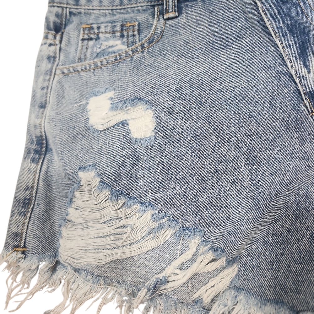 Blue Jean Shorts High-Waisted Distressed. 4 - Picture 3 of 7
